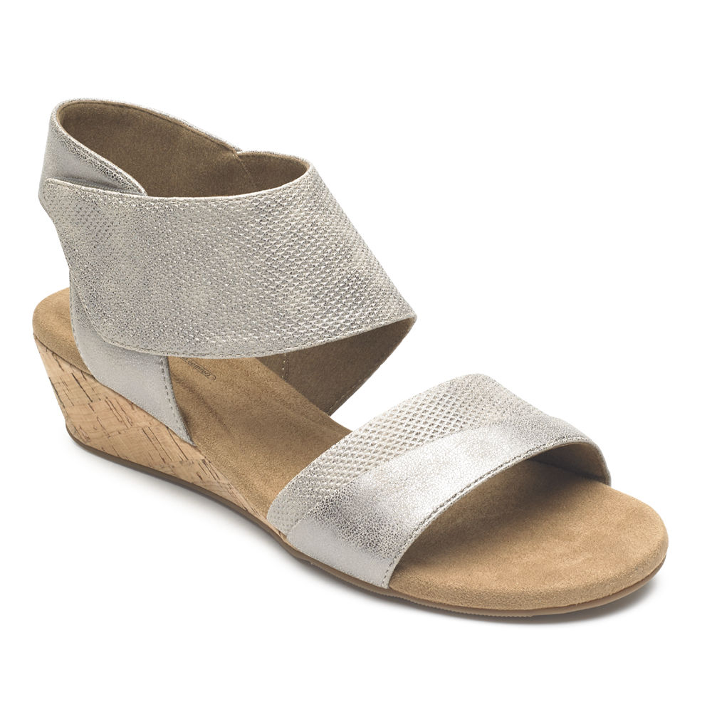 Rockport Sandaler Dam Silver - Calia Mid Wedge Cuff - KUGNV2763
